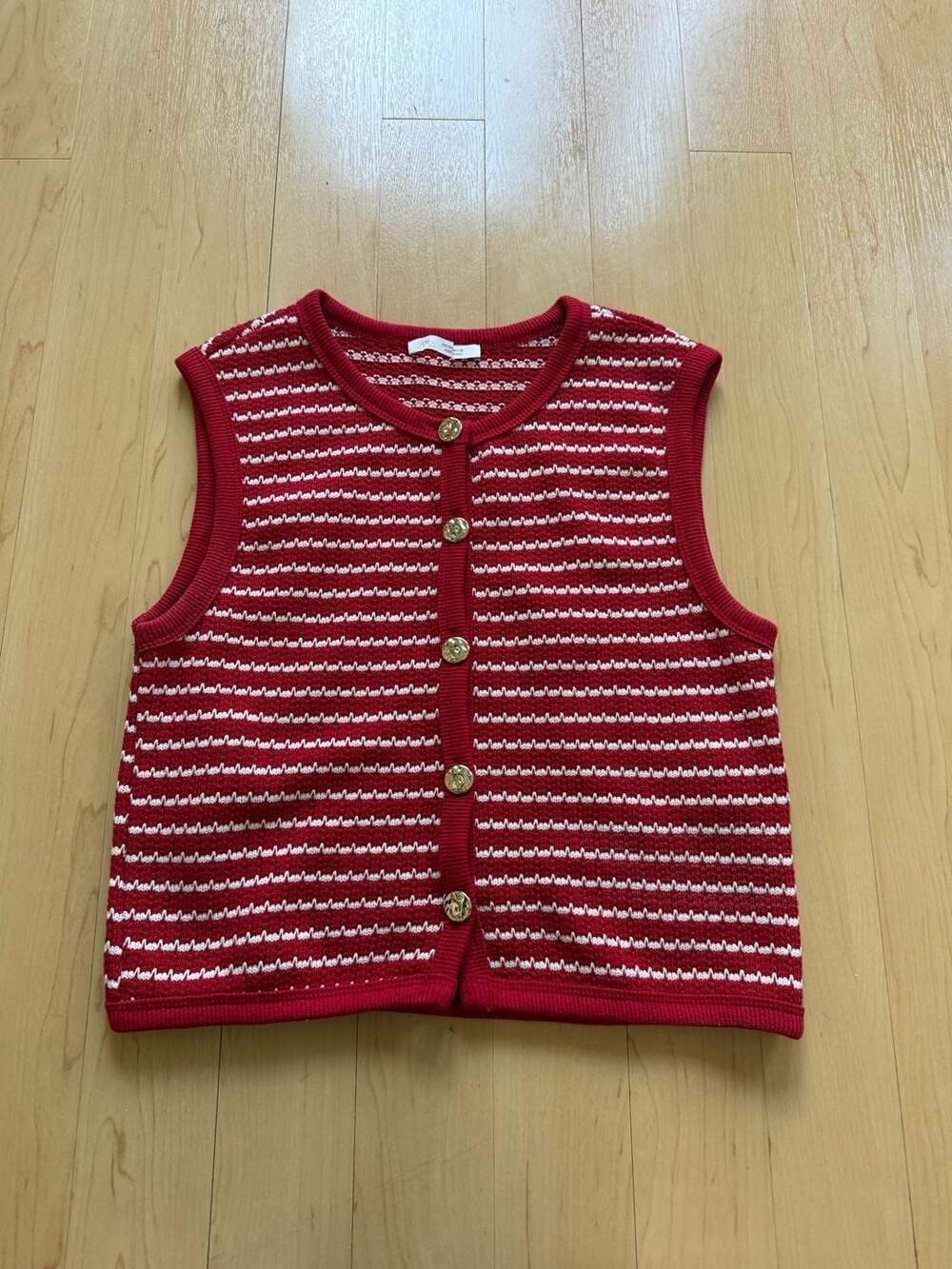 Zara Red And White Stripe Knit Vest Size S